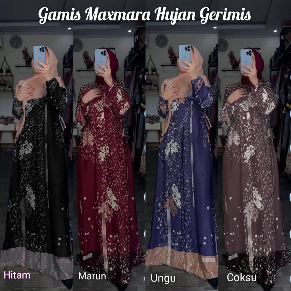 Gamis Hujan  - Gamis Terbaru Maxmara Lux  Premium Dress Wanita Lengan Lonceng Maxi Dress Tali Chibi Kekinian LD 110 cm