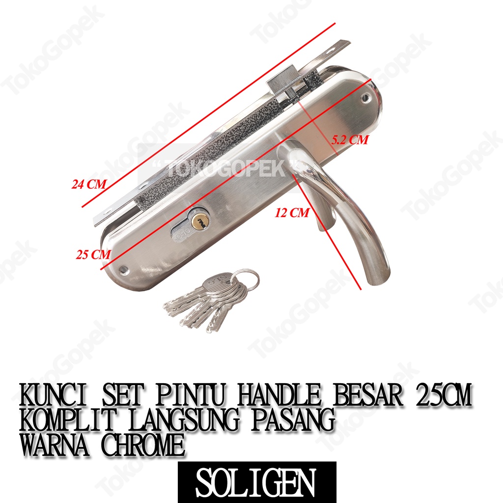 SOLIGEN HANDLE PINTU SET TEBAL BESAR 25CM KOMPLIT SIAP PASANG