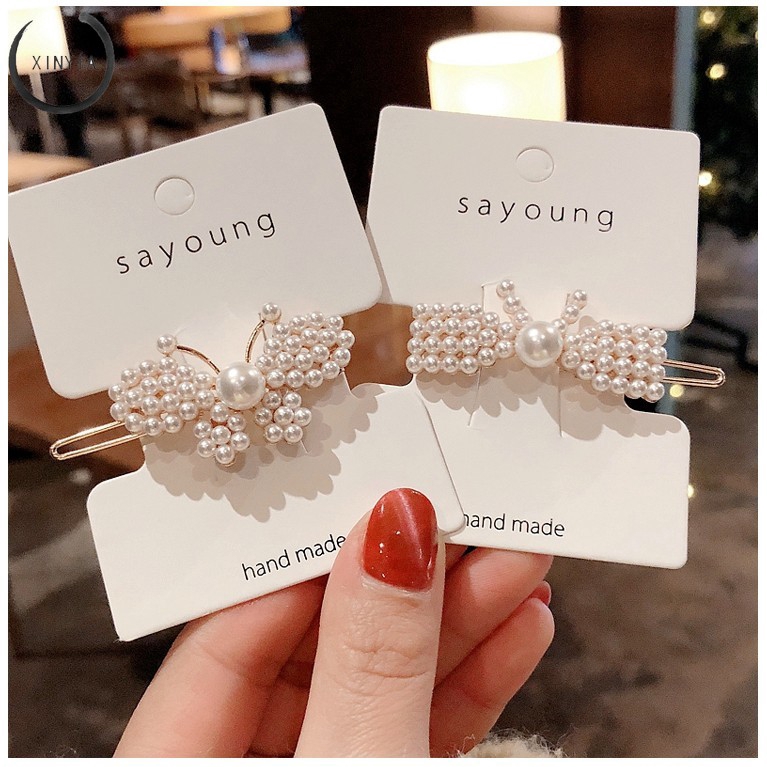 Jepit Rambut Hairclip Model Barrette Dengan Mutiara Gaya Korea Untuk Wanita Hairpin