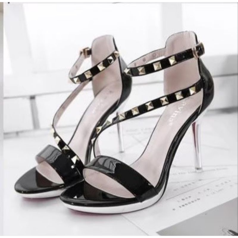 BISA COD !!! SEPATU WANITA HIGH HEELS STUDS SILANG SEPATU HAK TINGGI 9CM