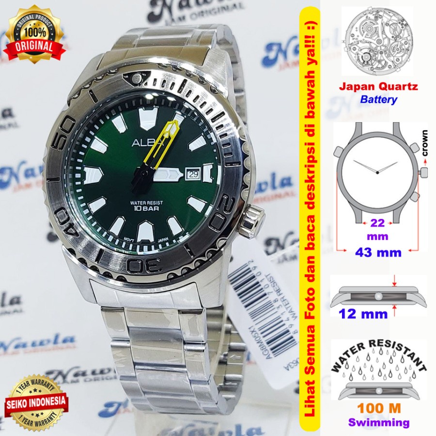 Alba Quartz AG8M05X1 Green Dial - Jam Tangan Pria AG8M05