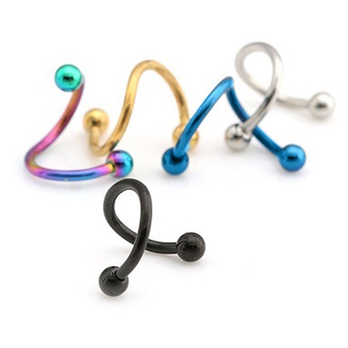2 Pcs Perhiasan Tindik Menusuk Tubuh Cincin Hidung Bibir Bentuk Spiral Melilit Stainless Steel