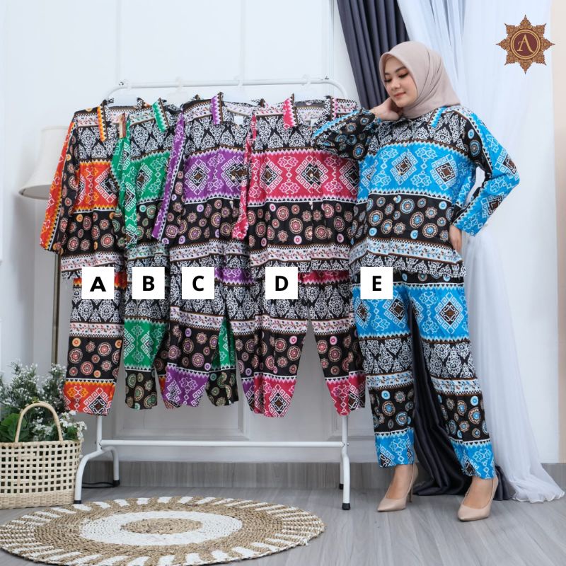 SETELAN CELANA/ SETELAN DASTER KEMEJA/ BABYDOL SETELAN CELANA/ ONE SET MOTIF KEKINIAN/SETELAN WANITA-Kemeja Etnik kotak