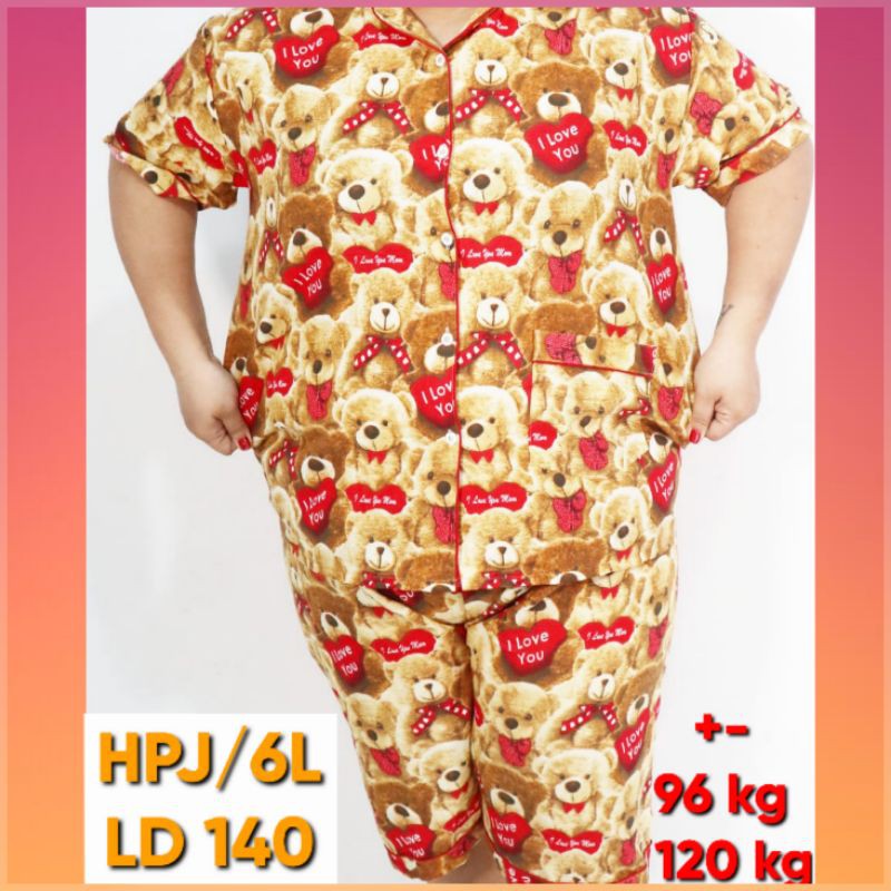 baju tidur jumbo LD 140 bahan katun motif karakter setelan