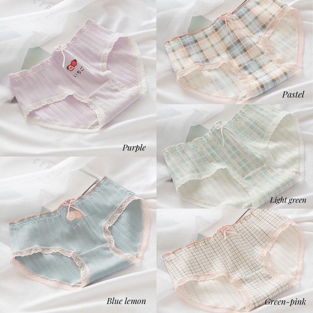 Celana dalam wanita cewek remaja bahan katun import CD022 cotton panty motif stawbery karakter