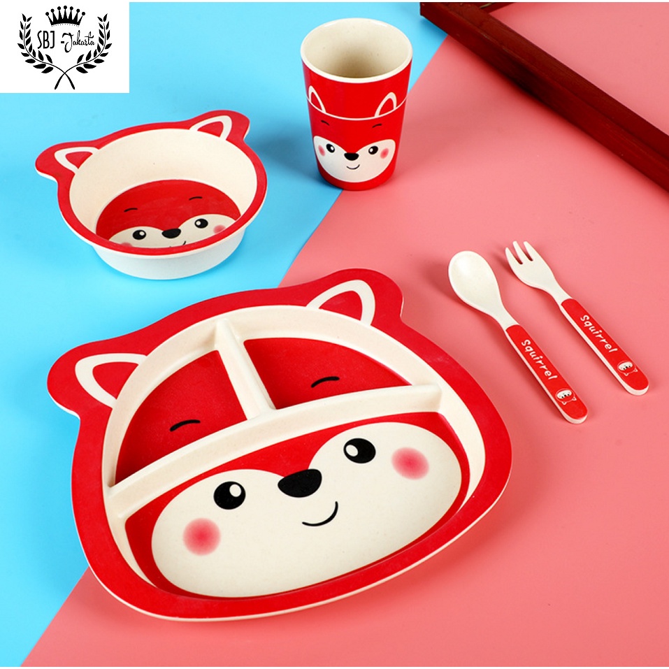 Eco Green Bamboo Fiber Tableware BPA Free Set Piring alat makan anak