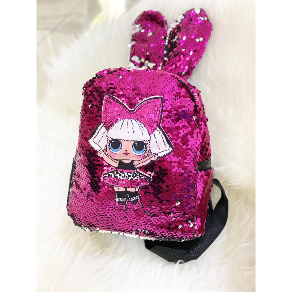 TAS ANAK PEREMPUAN TAS SEKOLAH LOL GLITTER SEQUIN 2 LED LAMPU BESAR