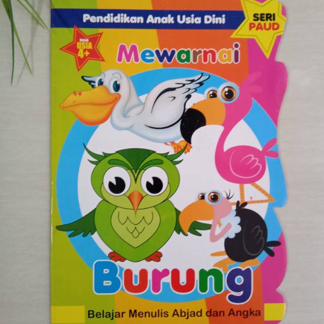 Buku mewarnai burung belajar menulis abjad dan angka