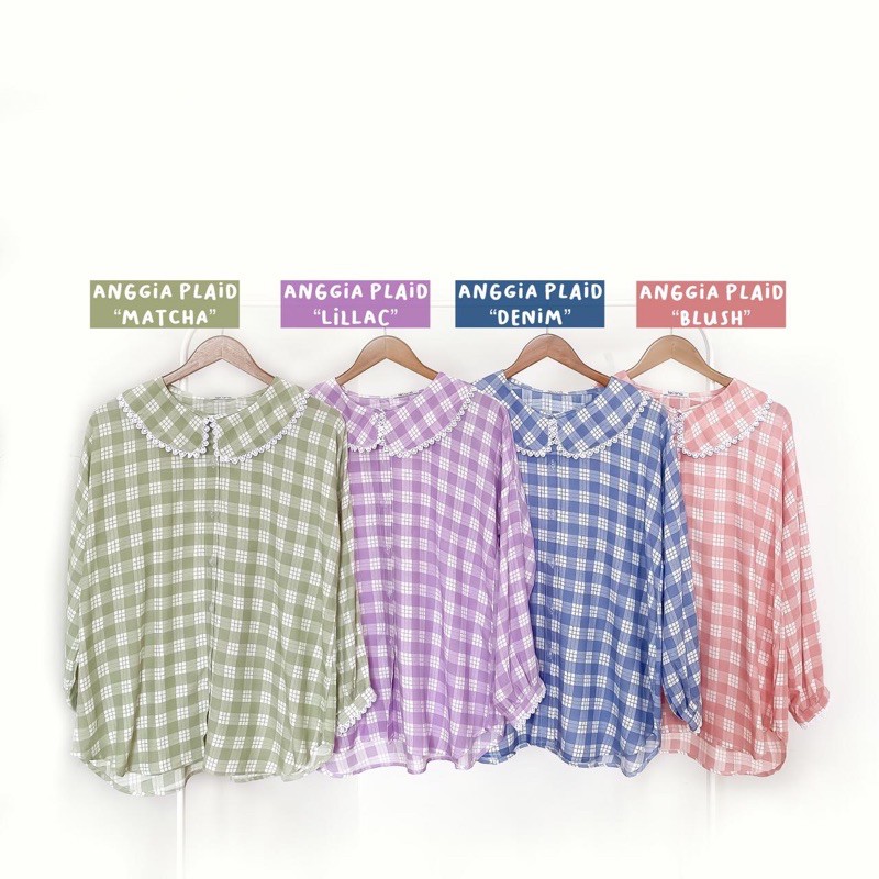 Anggia Nasa Tania | Lilac Puff sleeve Gingham Tartan Baju Balon Lengan Balon Baju Lilac Atasan Balon