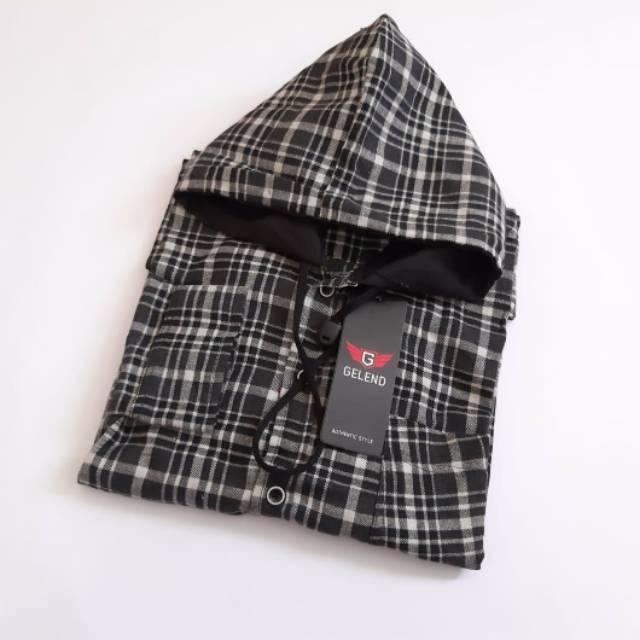 Kemeja Flanel Hoodie Pria Lengan Panjang Kemeja Hoodie Pria Casual