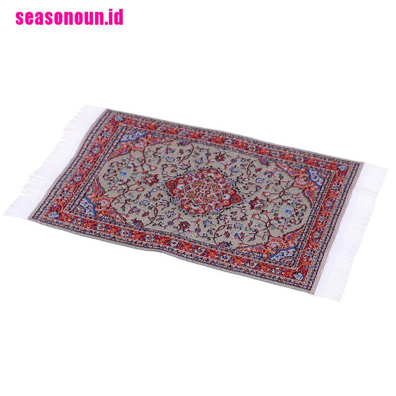 Seasonoun Mainan Miniatur Karpet Tenun Motif Bordir Bunga Untuk Aksesoris Rumah Boneka 1: 12