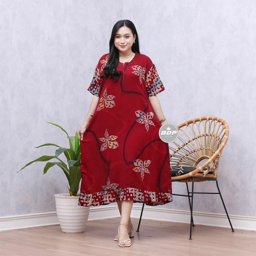 Dianputri - Daster Maura Batik Cap Rayon Grade A Motif Terbaru Busui Resleting Depan - Baju Tidur Daster Kekinian-oser maroon