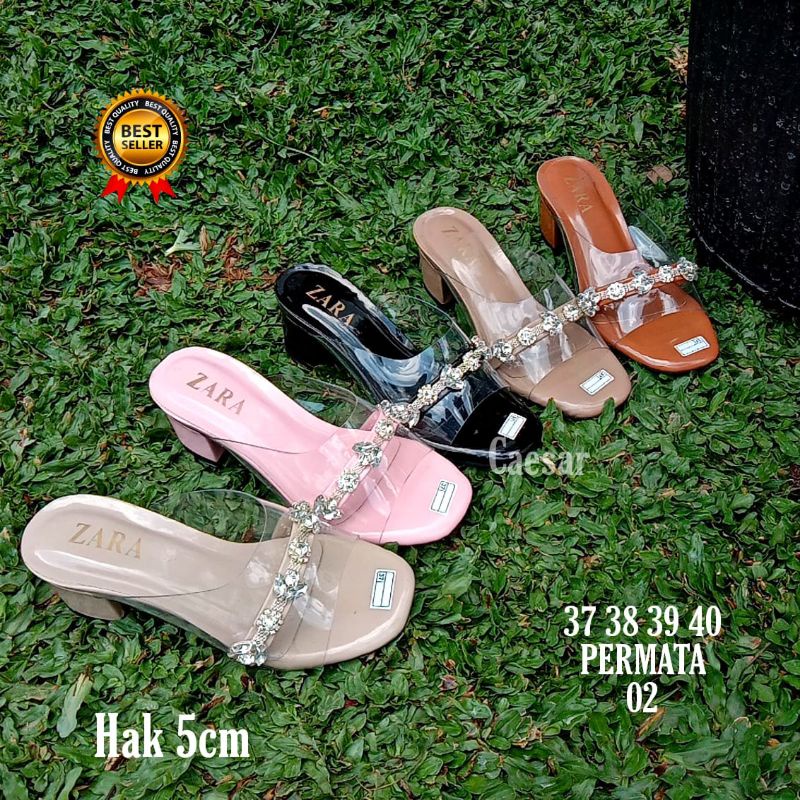 SANDAL HEELS ZARA PERMATA TRANSPARAN, REALPICTURE, GOOD QUALITY, FREE BOX