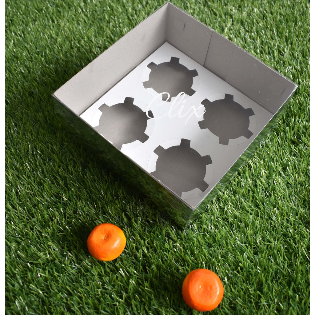 Kotak Cupcake Silver 4 Cup (1 pak isi 5pcs)