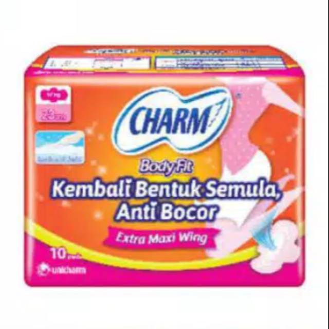 Pembalut sayap Charm body fit extra maxi wing dan non wing 10 pads