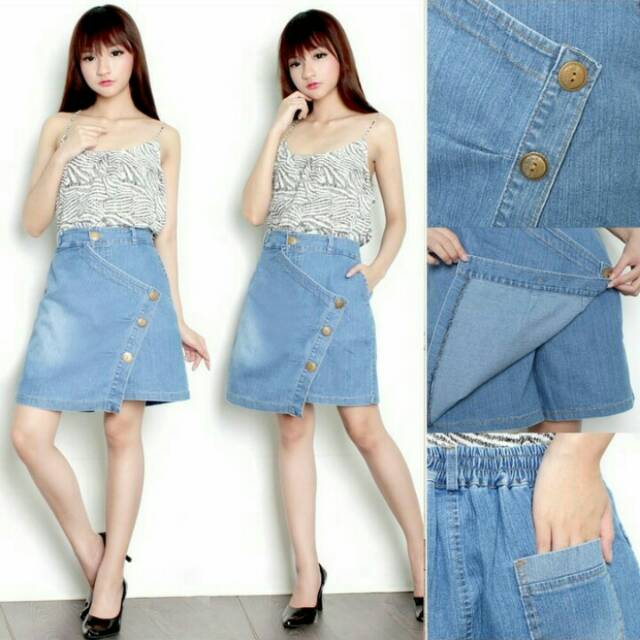 Celana Pendek Rok Jeans/Denim/Levis Wanita Kancing Unik Keren Modern Korean Style