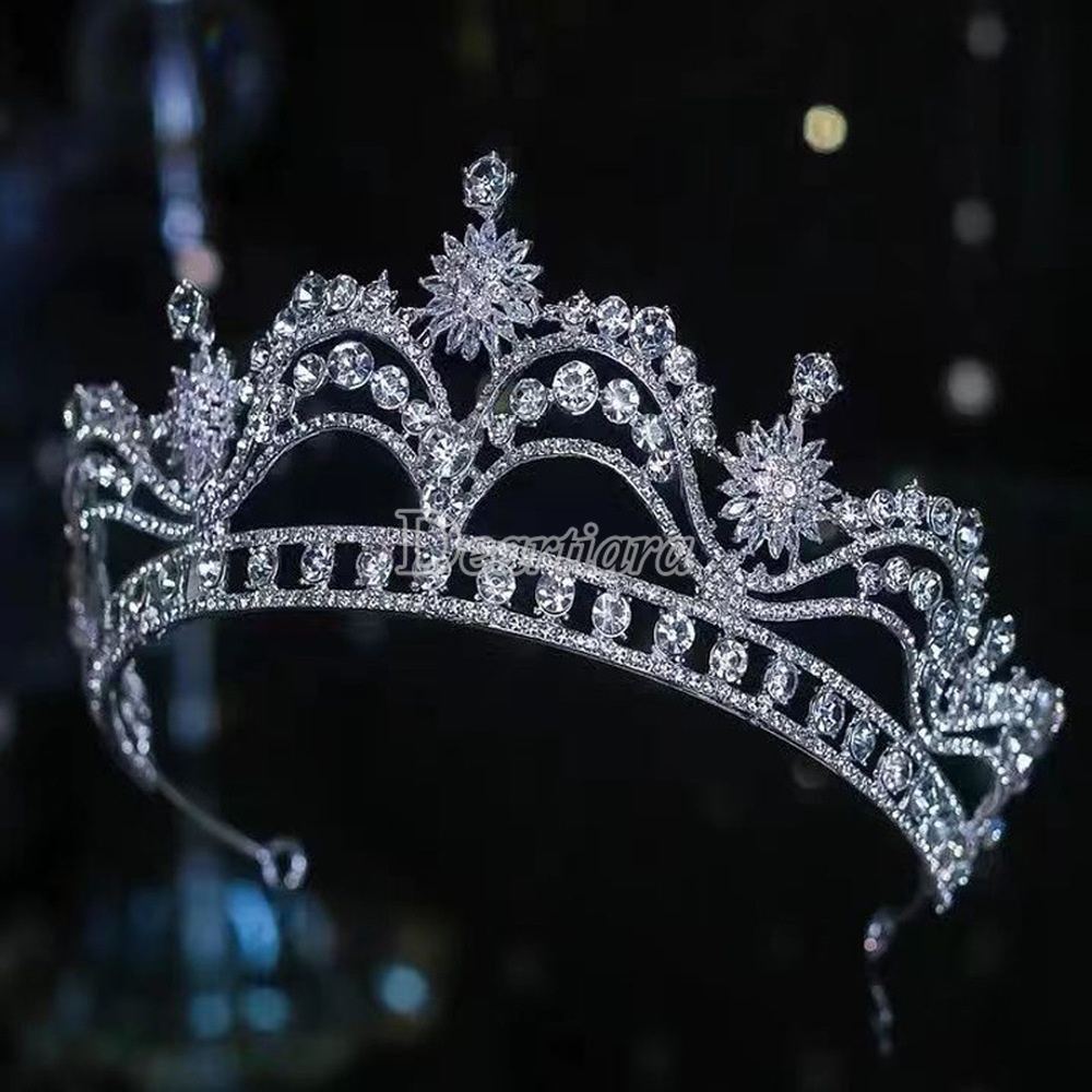 Mahkota Tiara Bahan Alloy Hias Kristal Berlian Untuk Aksesoris Rambut Pengantin Wanita