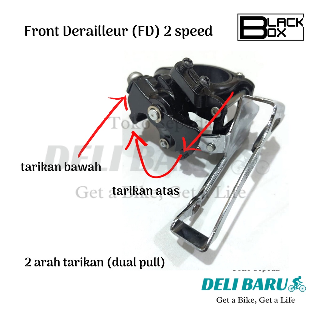 Blackbox Front Derailleur 2 speed FD dual pull sepeda MTB, lipat