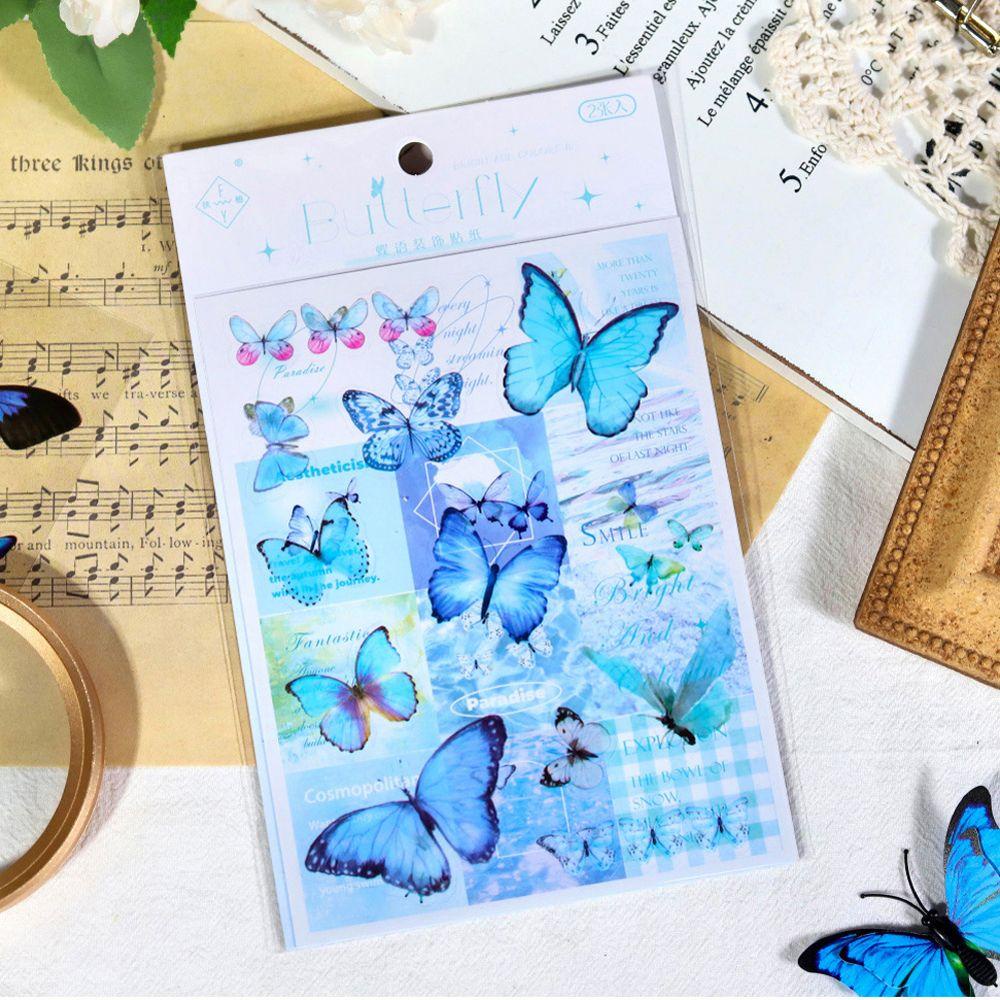 Lanfy Butterfly Stationery Sticker Jurnal PET Hand Akun Perekat Diri Stiker Handphone Perlengkapan Sekolah