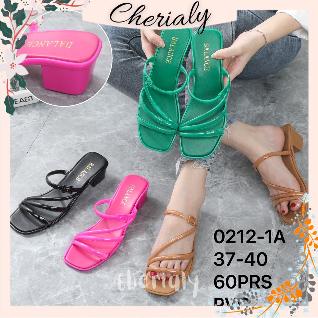 BALANCE Sandal Hak Wanita Import Bahan PVC  Sol Empuk Anti Slip Tali Jelly Halus 0212