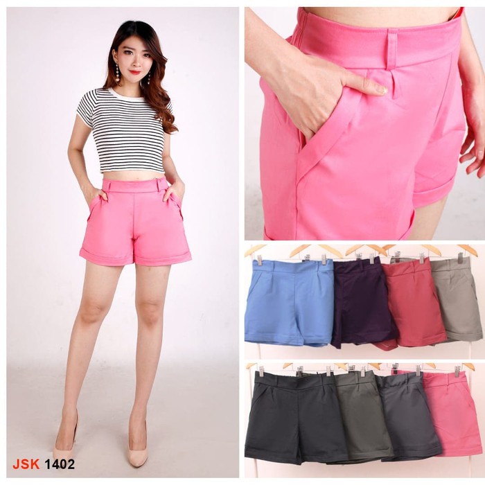 Celana chino hotpants bigsize wanita pinggang karet