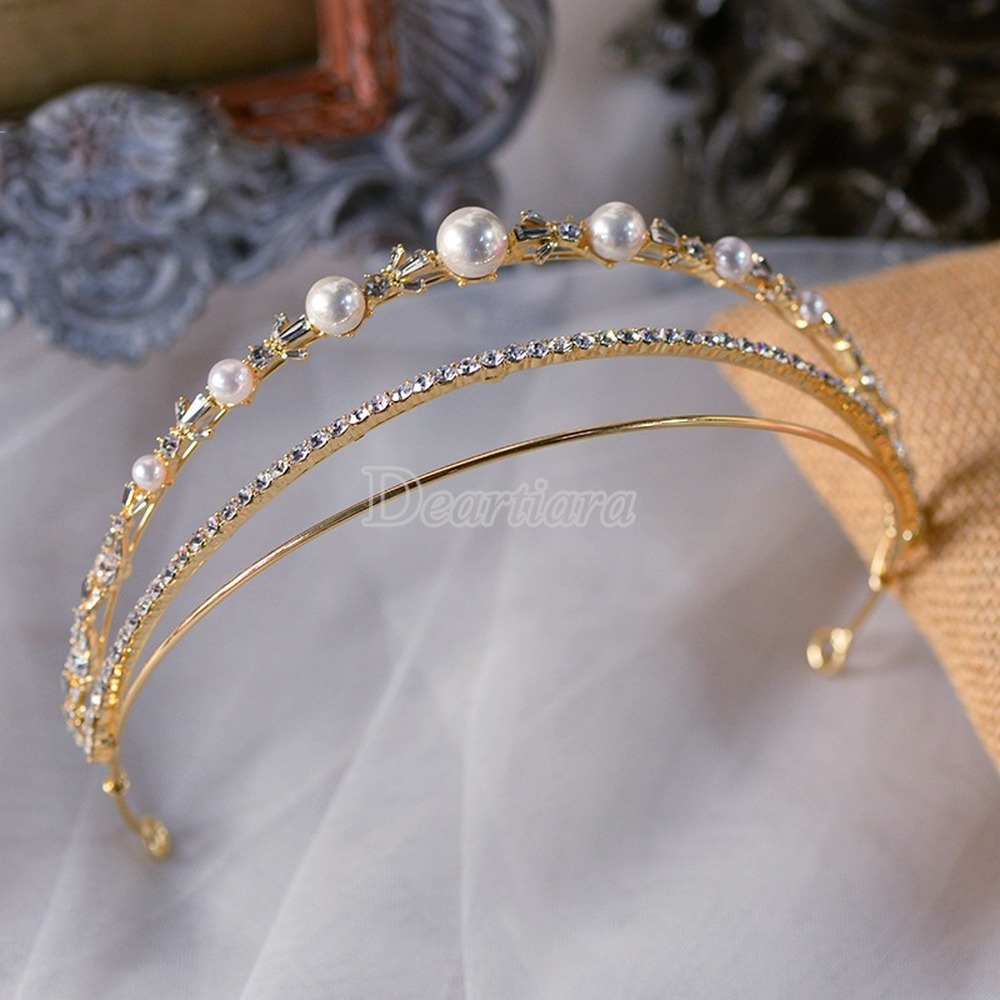 Koreaanse Prinses Parels Bruiden Hoofdbanden Mini Bridal Tiara Hoofddeksel Party Haar Accessoire