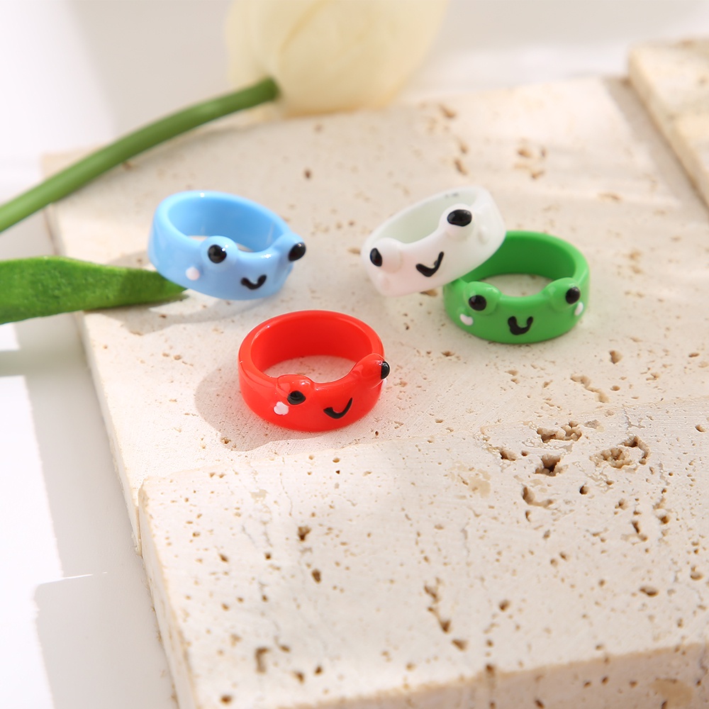 4pcs / Set Cincin Bentuk Katak Warna-Warni Untuk Wanita