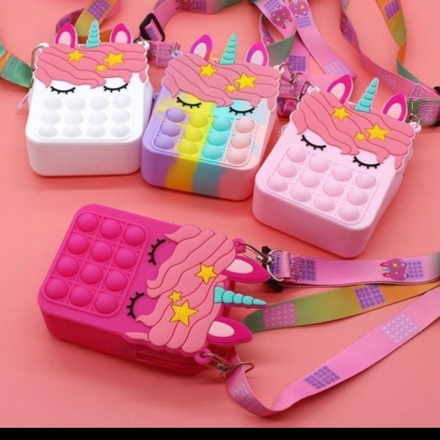 Tas Pop It Tiktok selempang Viral Unicorn Travel bag anak wallet toys