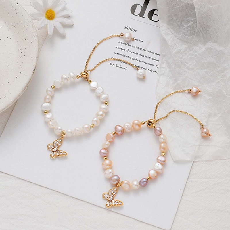 Gelang Tangan Rantai Aksen Bungakupukupumutiara Imitasi Untuk Wanita butterfly
