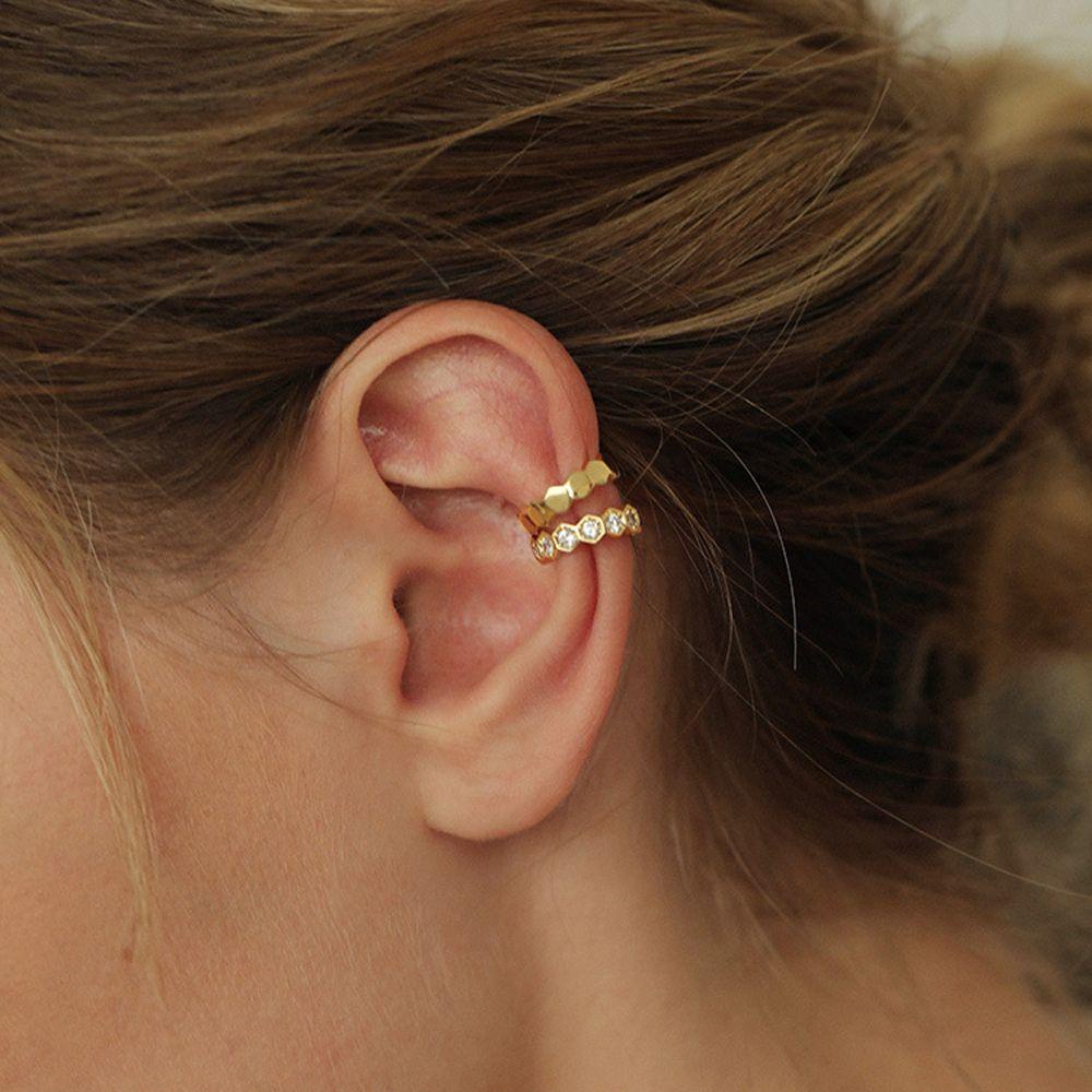 Needway Asimetris Telinga Klip Klip Punk Temperamen Lingkaran Telinga Manset Zirkon Halus925 Sterling Perak Palsu Tulang Rawan Tindik Anting-Anting Telinga Klip Tulang Klip Logam Klip Anting-Anting