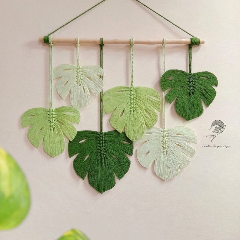 Macrame Monstera Leaves Wall Hanging, Macrame Daun Monstera