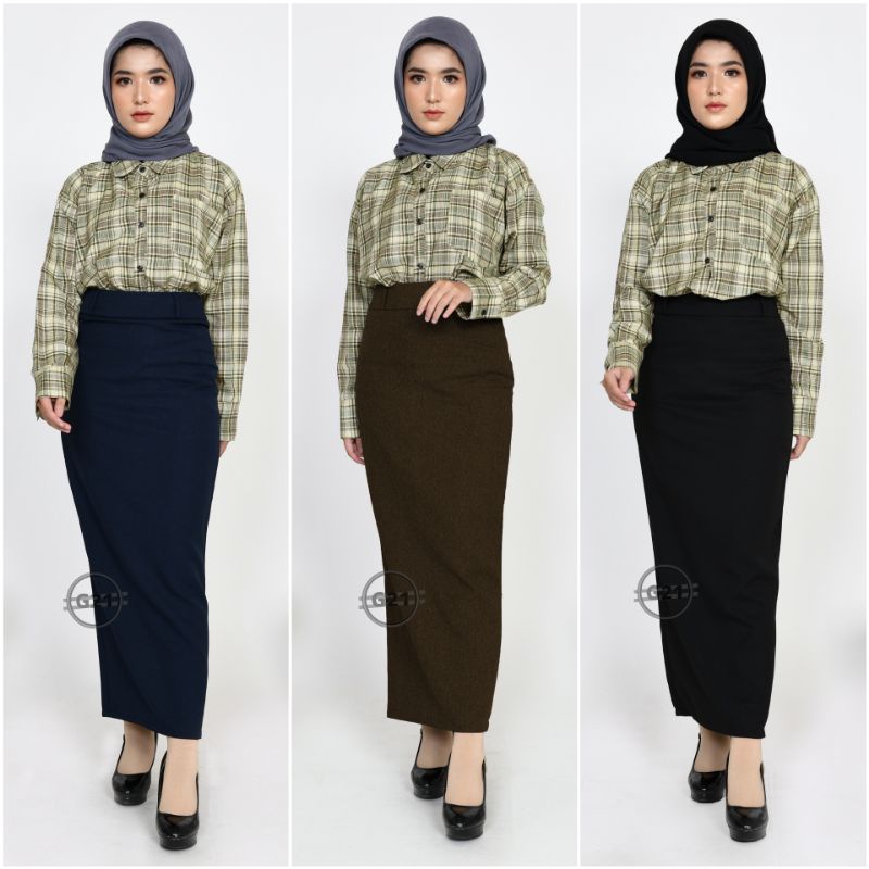 Rok Kerja Panjang Hitam Span Biron Kipas Bahan Formal Kantor 01-1