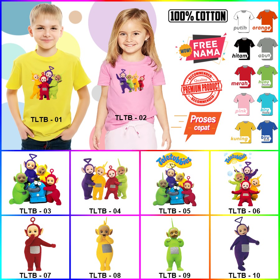 Baju Kaos ANAK DAN DEWASA TELETUBBIES TELETUBIS COUPLE (FREE NAMA)