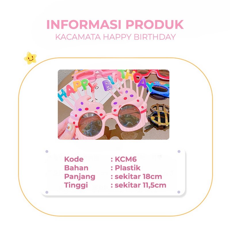 Kacamata Anak Laki Laki Perempuan Korea Model HAPPY BIRTHDAY Aksesoris Lucu KCM6