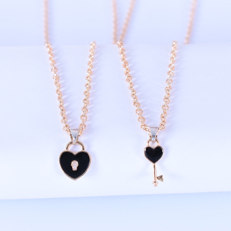 2 Pcs Fashion Wanita Trendi Kunci Liontin Link Rantai Kalung Hati Pasangan Pecinta Kalung