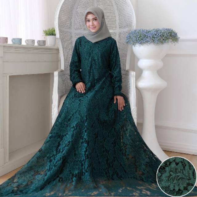 Gamis Brukat Hijau Botol Gamis Brokat Kondangan Elegan Shopee Indonesia