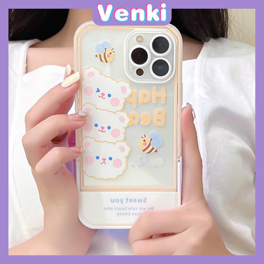 iPhone Case Acrylic Invisible Folding Stand Silicone Soft Case Shockproof Camera Cover Bear Cute Cartoon Compatible For iPhone 11 Pro Max 13 Pro Max 12 Pro Max 7Plus xr XS Max