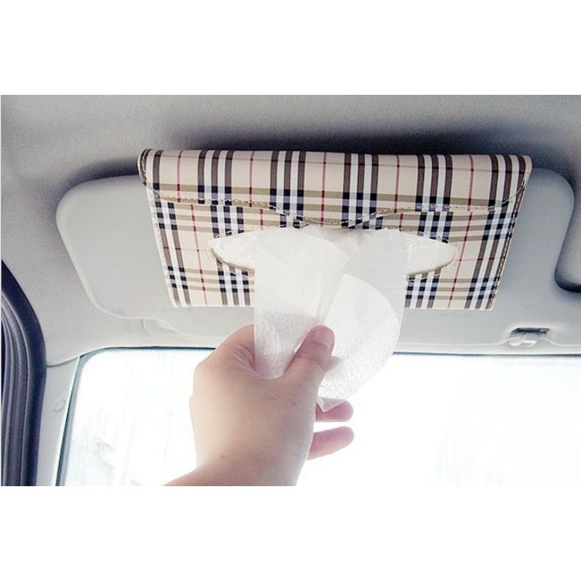 ✅ BISA COD Tempat Tisu Tissu Mobil Kotak Tissue Mobil Car Tissue Box Organizer Tempat Tissue Mobil Motif Kotak burberry Jepit Sunvisor Cream