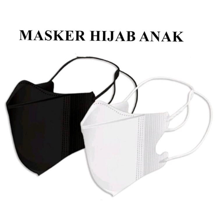 KIDS DB HIJAB - MASKER DUCKBILL VIPO ANAK GARIS HIJAB HEADLOOP 3PLY PUTIH  HITAM