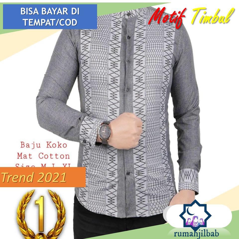 Baju Koko Pria Muslim Abu Mozaic Trend 2021 Ala Santri Modern KL03