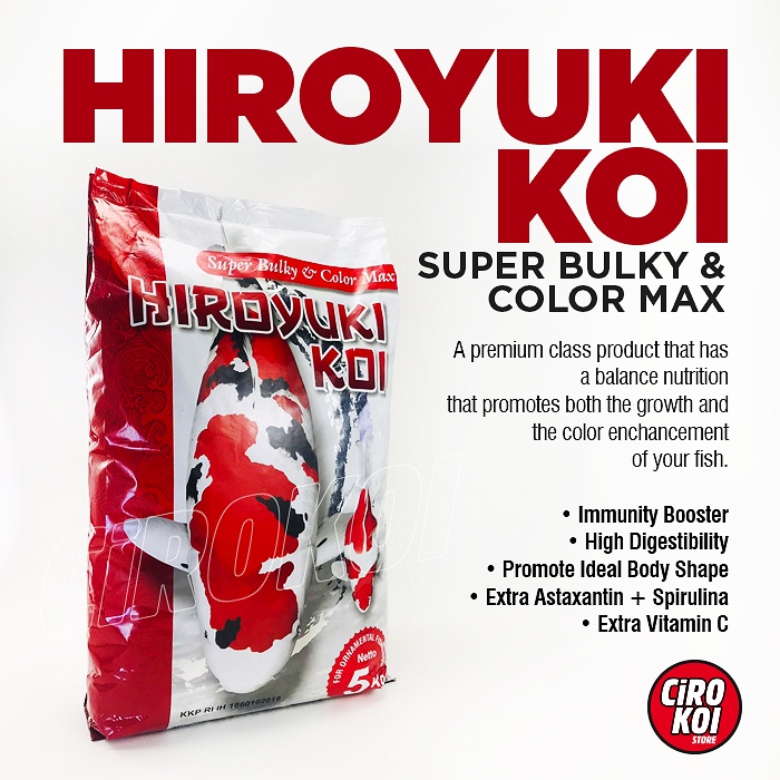 Pakan Pelet Koi HIROYUKI KOI Super Bulky & Color Max 5Kg S/M/L Hiroyuki Merah Protein Tinggi