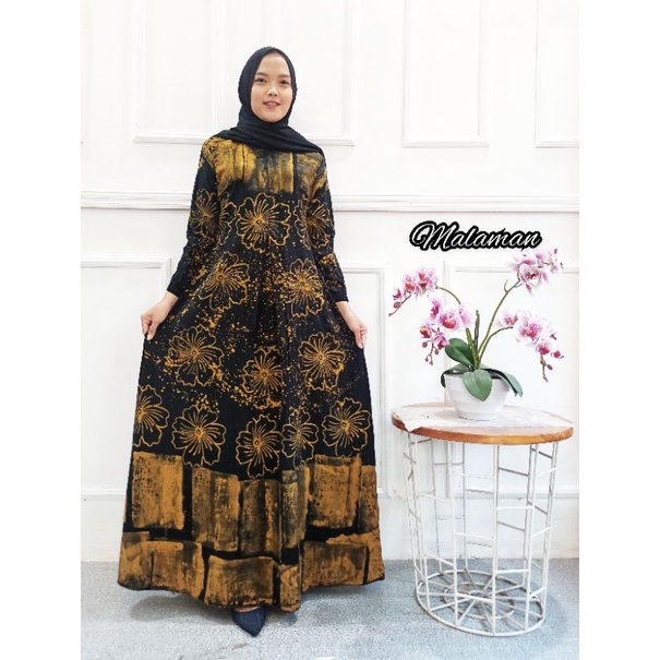 Gamis twill pelangi/gamis syari /gamis Rayon super abstrak malaman ukuran S M L XL XXL-Bunga