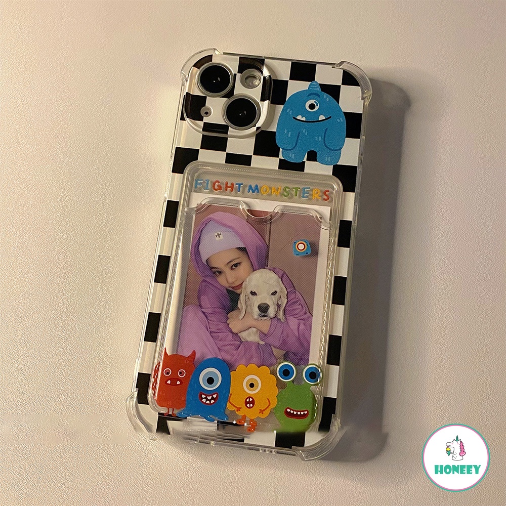 Soft Case TPU Motif Kartun Monster Holder Kartu Untuk IPhone 14 13 12 11 Pro Max X Xs Max XR 8 7 Plus