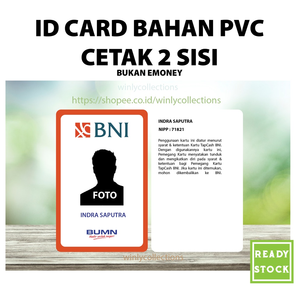 Jual CUSTOM KARTU ID CARD BNI BANK NEGARA INDONESIA BAHAN PVC 2 SISI