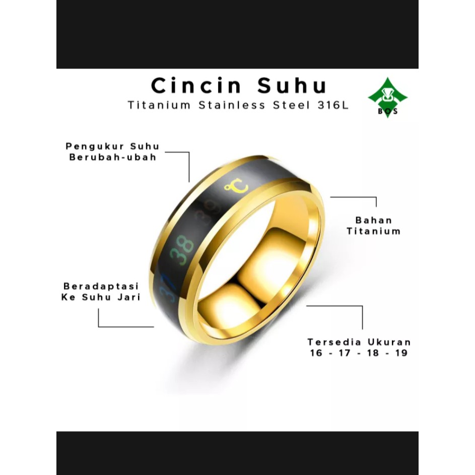 [Bayar di Tempat] Cincin Pria Wanita Titanium Thermo Pengukur Suhu