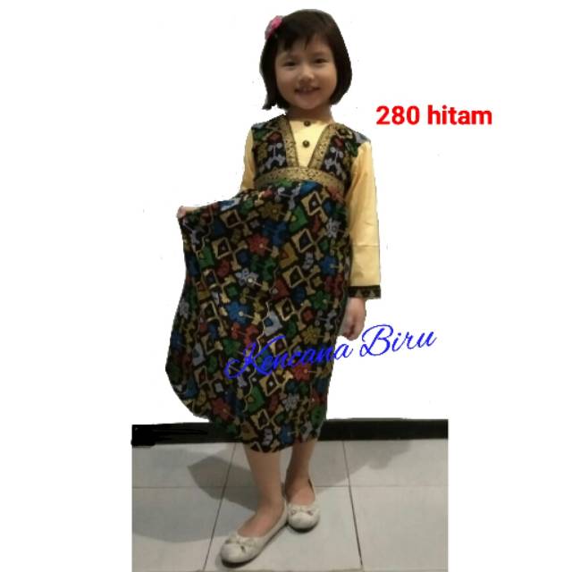 280 hitam baju muslim gamis lonfdress batik anak 2-12 th seragam sarimbit