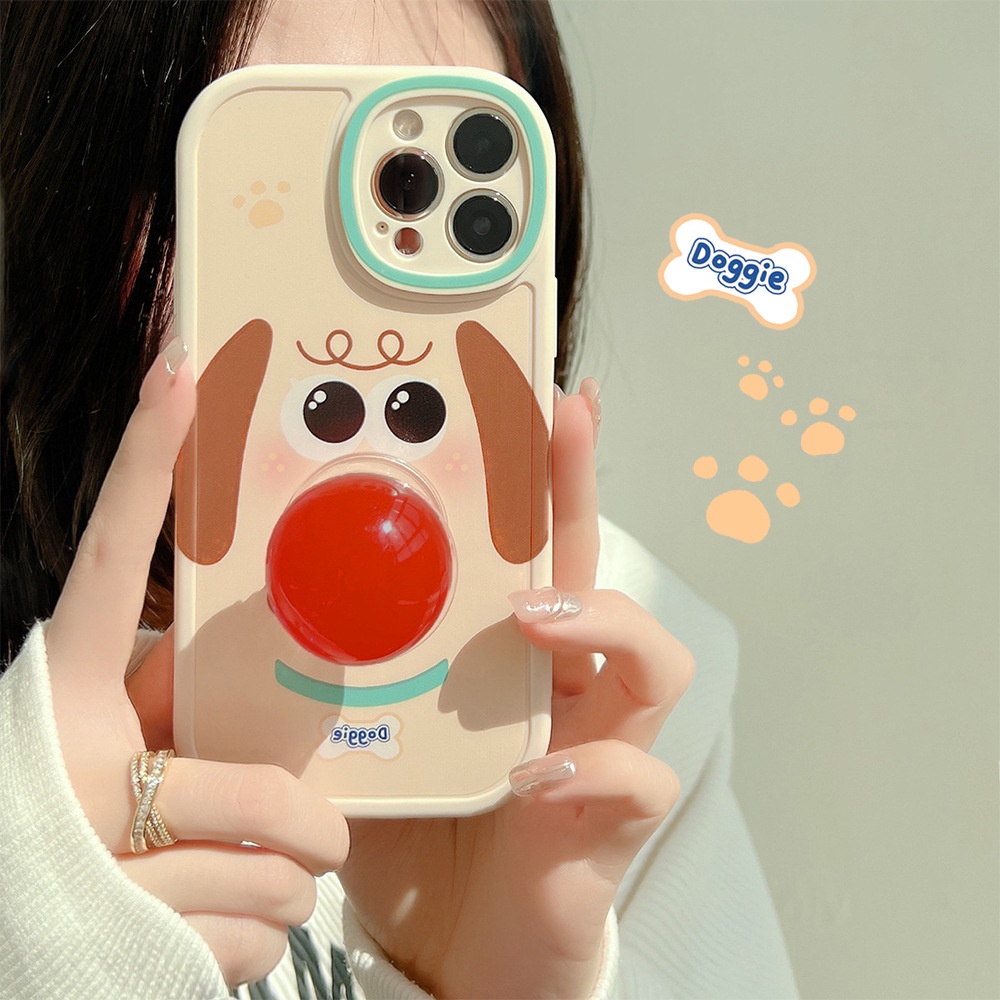 IPHONE 3d Hidung Merah Kartun Lucu Anjing Anjing Lembut Silikon Case Untuk Iphone7 8 PLUS X XR XS 11 12 13 14 MINI PRO MAX SE 2020 Phone Cover