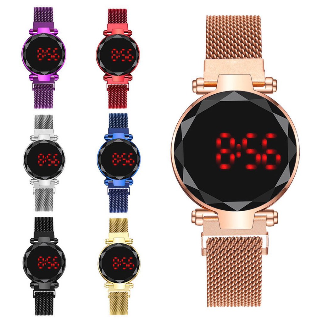 Jam Tangan Magnet LED Touch Screen Bulat Digital / Jam Tangan Wanita Korea Strap Magnet LED