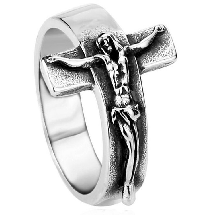 SEUSUK Cincin Punk Gothic Religius Motif Salib Yesus Kristen Ada Warna Gold/Silver untuk Hadiah Pria