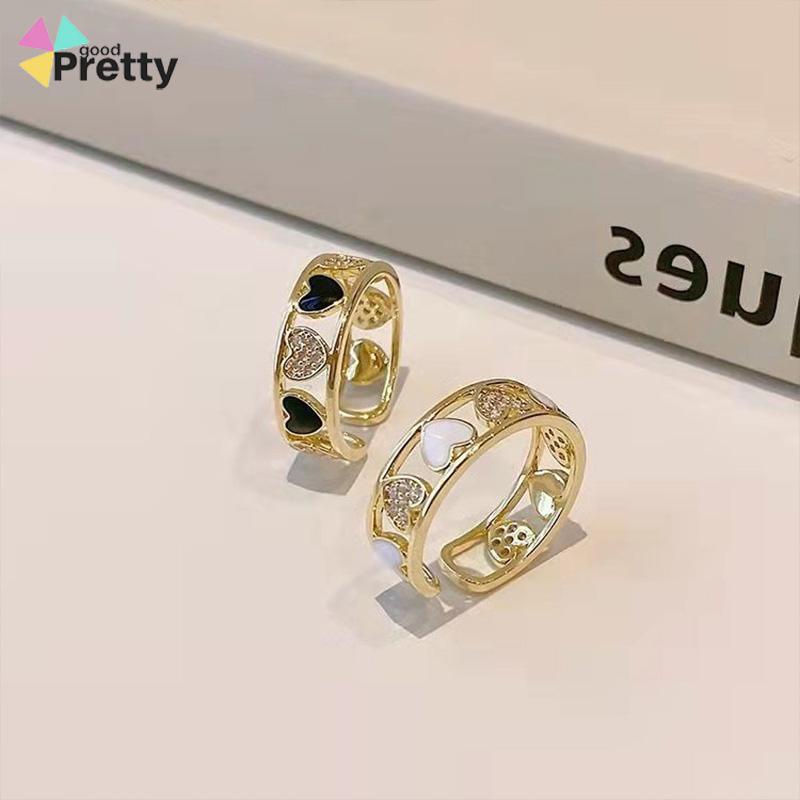 Cincin Ringan Mewah Hollow Keluar Berlian Imitasi Cinta Chic Advanced Adjustable Cincin Wanita - PD